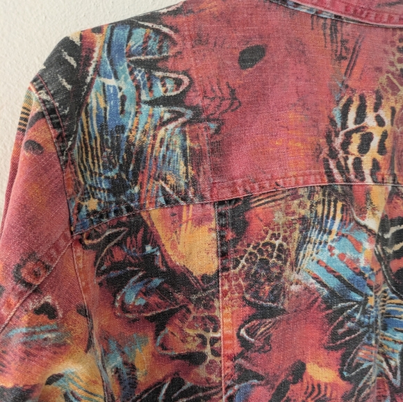 Vintage Chico's Design Colorful Animal Print Linen/Cotton Jacket sz XL Southwest - Picture 4 of 8
